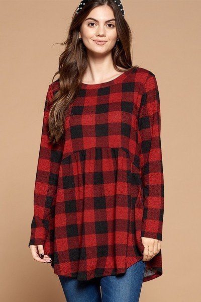 Soft Knit Buffalo Plaid Tunic Top - Absolute Fashion 2020