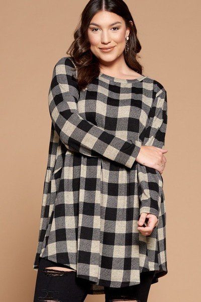 Soft Knit Buffalo Plaid Tunic Top - Absolute Fashion 2020