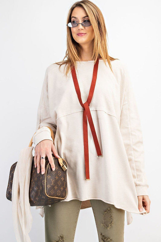 Terry Knit Upside Down Detailing Side Slits Pullover Tunic - Absolute Fashion 2020