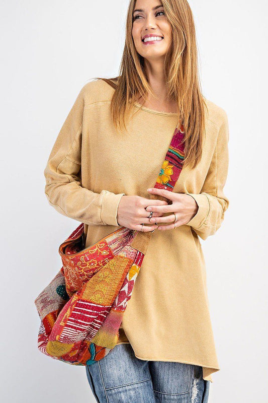 Terry Knit Upside Down Detailing Side Slits Pullover Tunic - Absolute Fashion 2020
