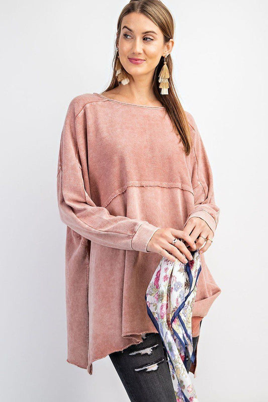 Terry Knit Upside Down Detailing Side Slits Pullover Tunic - Absolute Fashion 2020