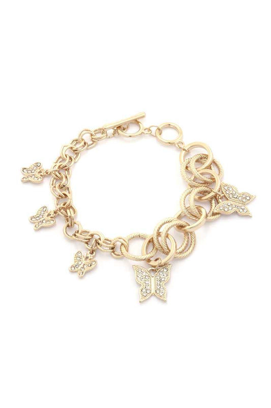 Rhintstone Encrusted Butterfly Circle Link Metal Bracelet - Absolute Fashion 2020
