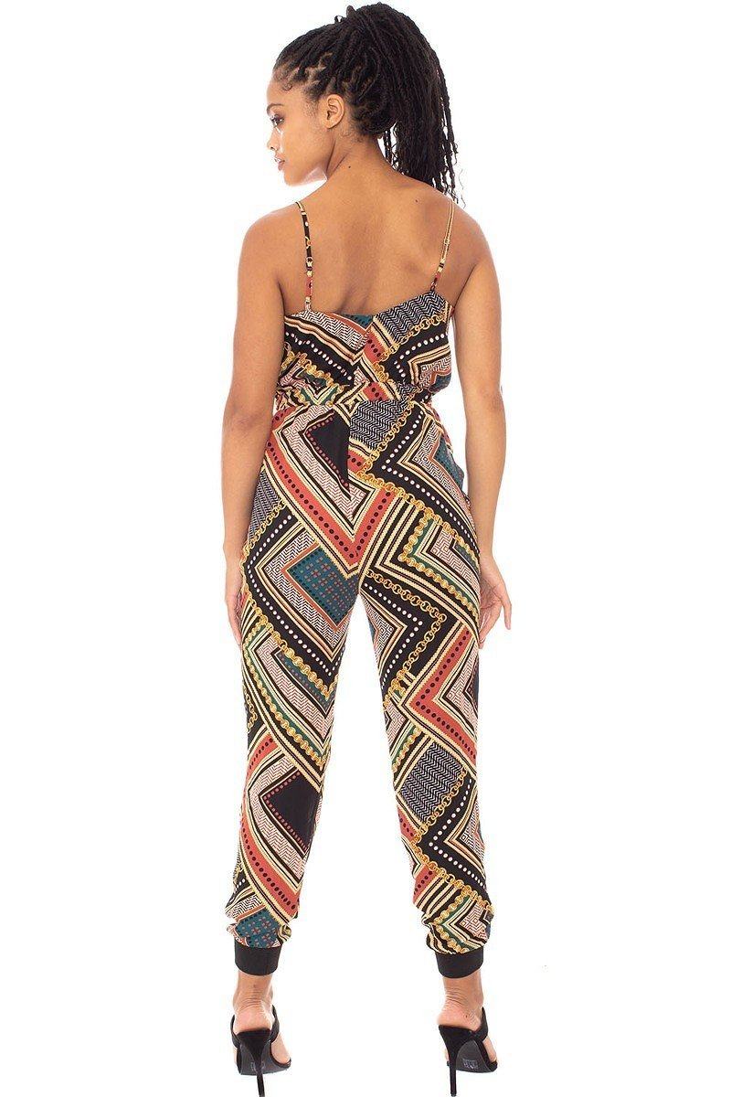 Boarder Print Wrap Drawstring Waist Jumpsuit - Absolute Fashion 2020