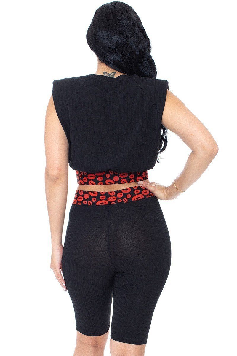 Shoulder Pad And Leopard Detailed Biker Shorts - Absolute Fashion 2020