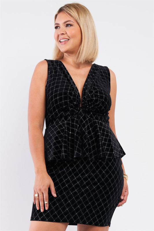 Quilted Glitter Print Sleeveless Bow Gathered Plunging V-neck Flare Hem Fitted Mini Dress - Absolute Fashion 2020