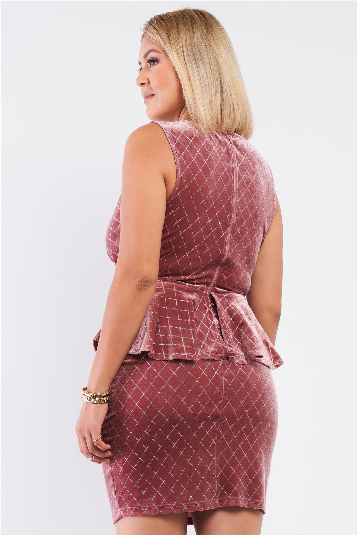 Quilted Glitter Print Sleeveless Bow Gathered Plunging V-neck Flare Hem Fitted Mini Dress - Absolute Fashion 2020