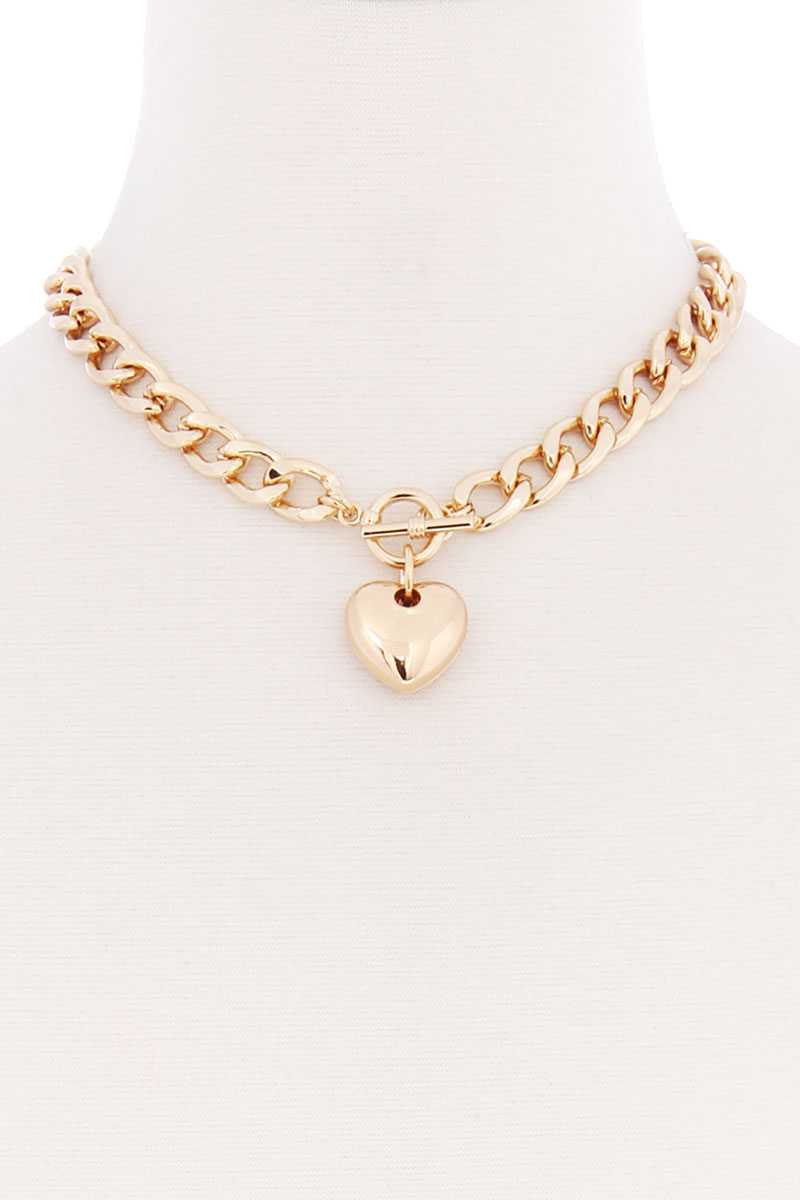 Basic Chunky Chain With Heart Pendant Necklace - Absolute Fashion 2020