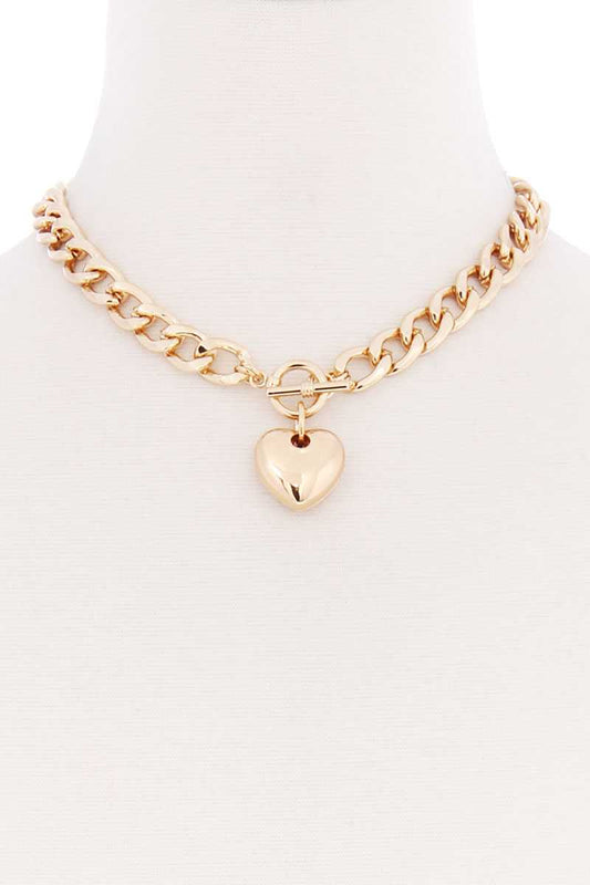 Basic Chunky Chain With Heart Pendant Necklace - Absolute Fashion 2020