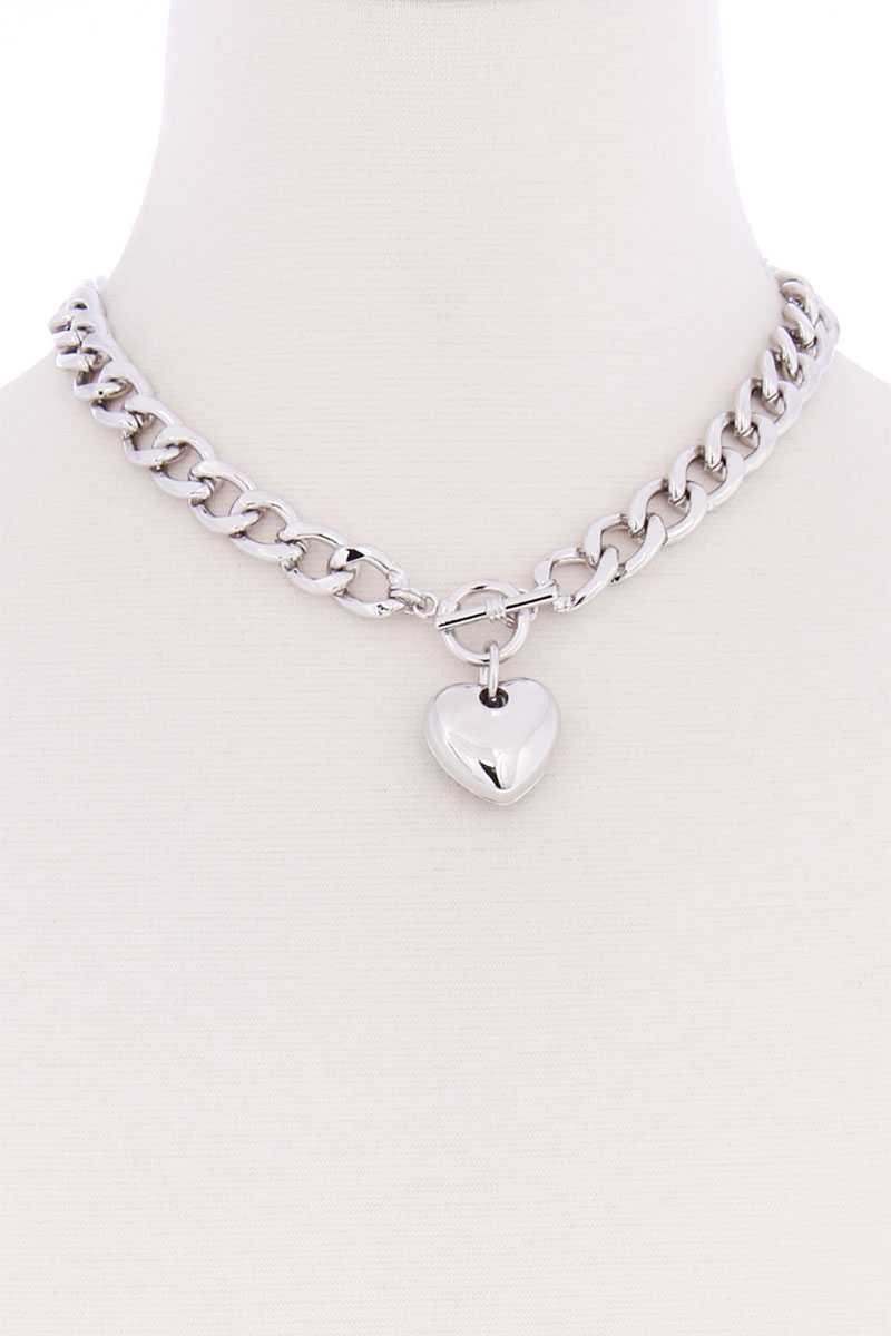 Basic Chunky Chain With Heart Pendant Necklace - Absolute Fashion 2020