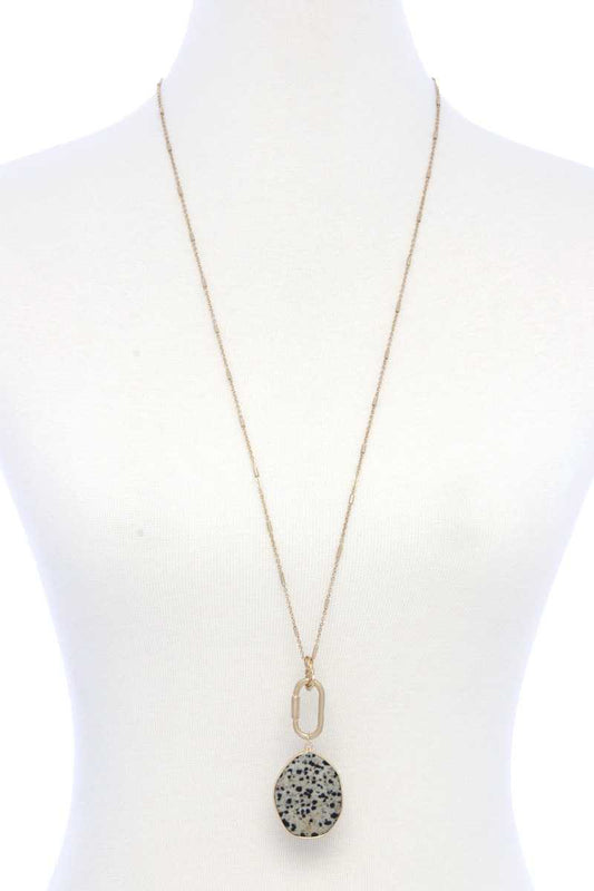 Faux Stone Metallic Edge Screw Lock Pendant Necklace - Absolute Fashion 2020