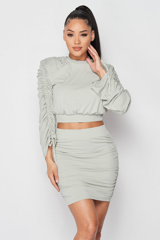 Ruched Long Sleeve And Skirt Set - Absolute Fashion 2020