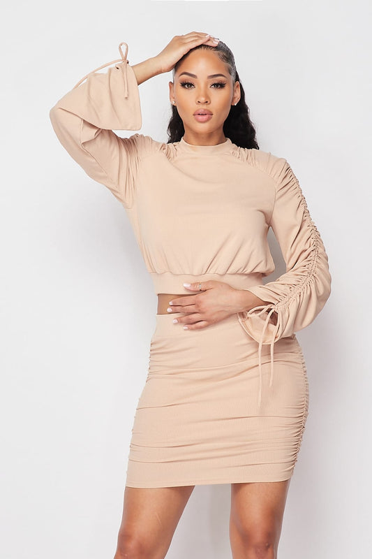 Ruched Long Sleeve And Skirt Set - Absolute Fashion 2020