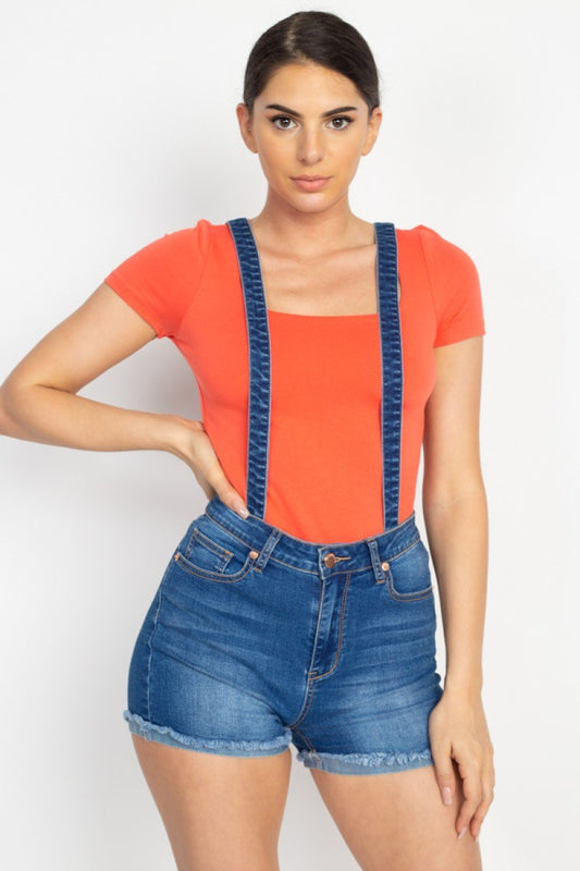 Cross Back Denim Suspender Shorts (woven) - Absolute Fashion 2020
