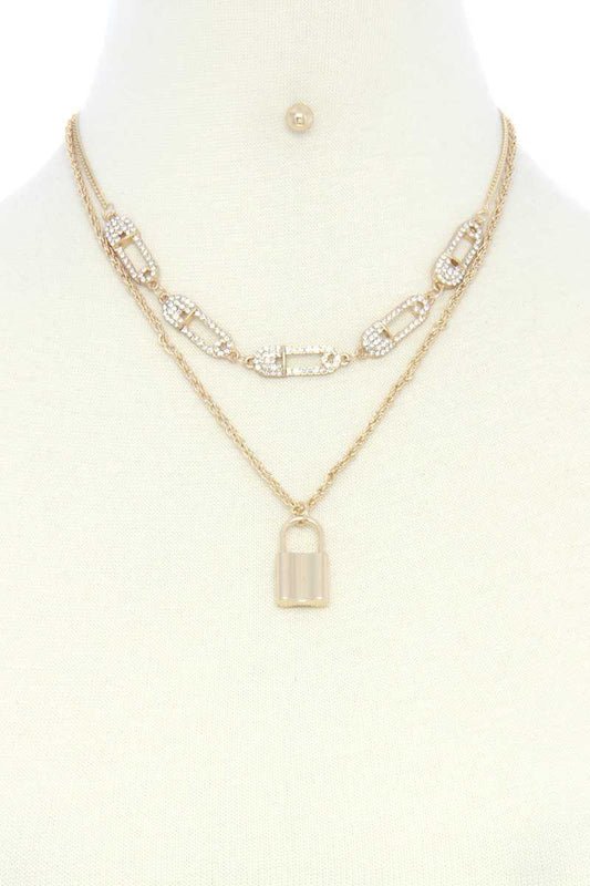 Saftey Pin Charm Link Layered Necklace - Absolute Fashion 2020