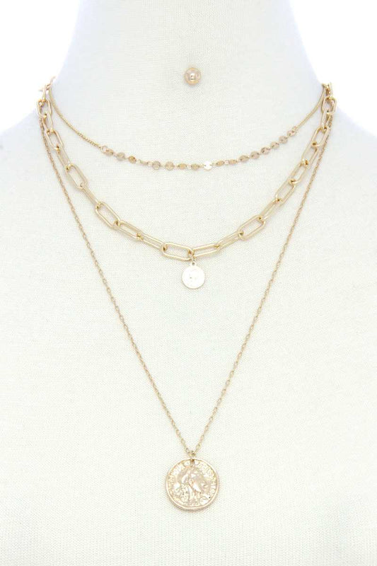 Coin Pendant Oval Link Layered Necklace - Absolute Fashion 2020