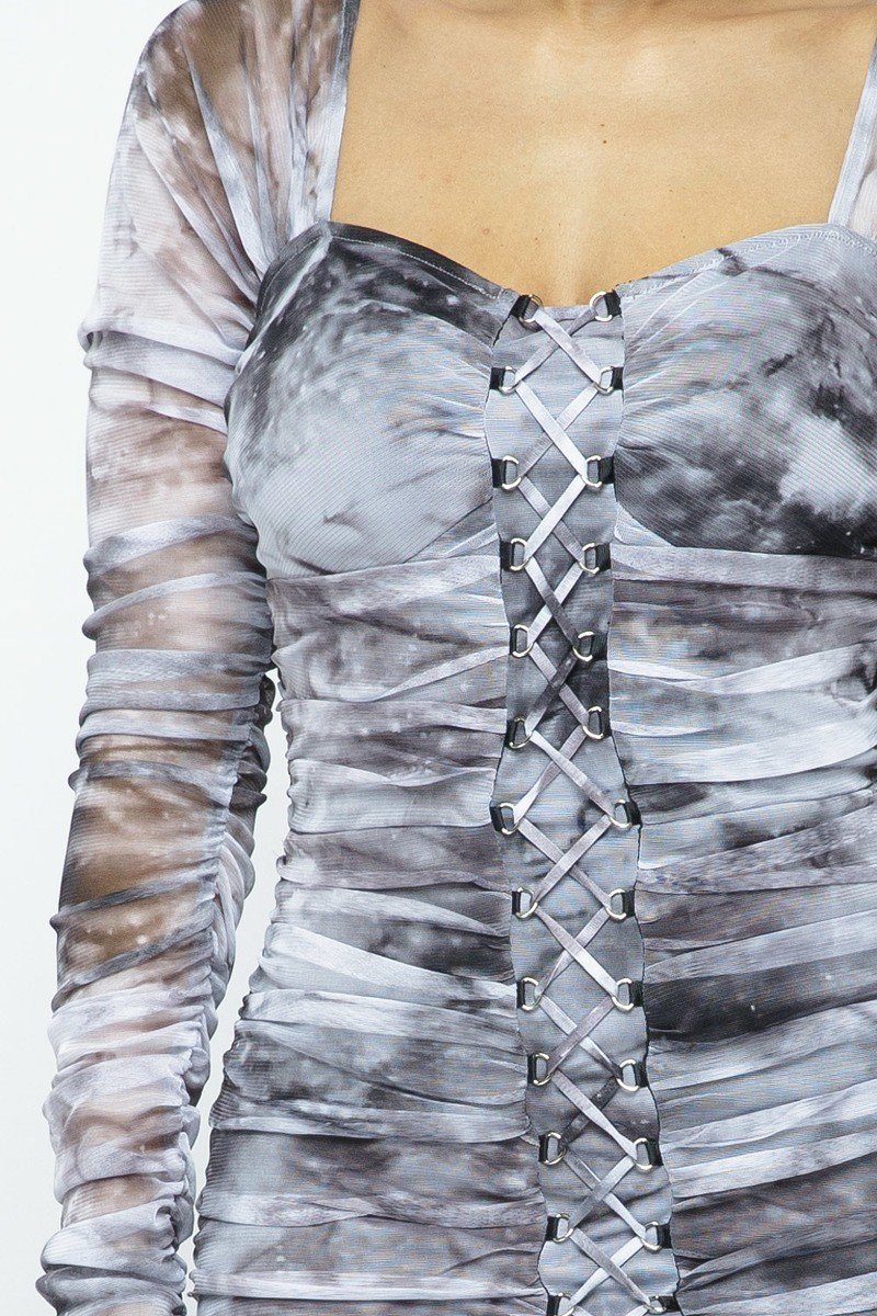 Tie Dyed Mesh Mini Dress W/ Lace Up Details - Absolute Fashion 2020