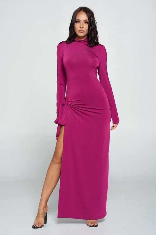 Side Tie Long Sleeve Dress - Absolute Fashion 2020