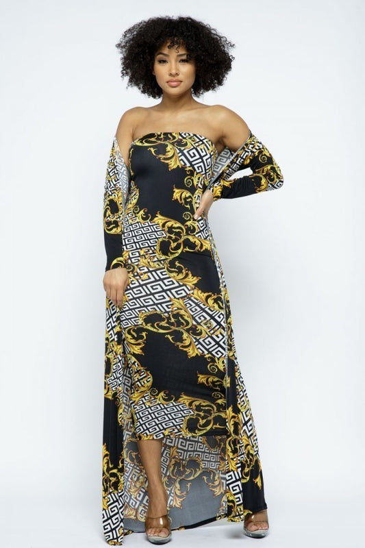 Venechia Print Tube Dress With Cardigan Set - Absolute Fashion 2020