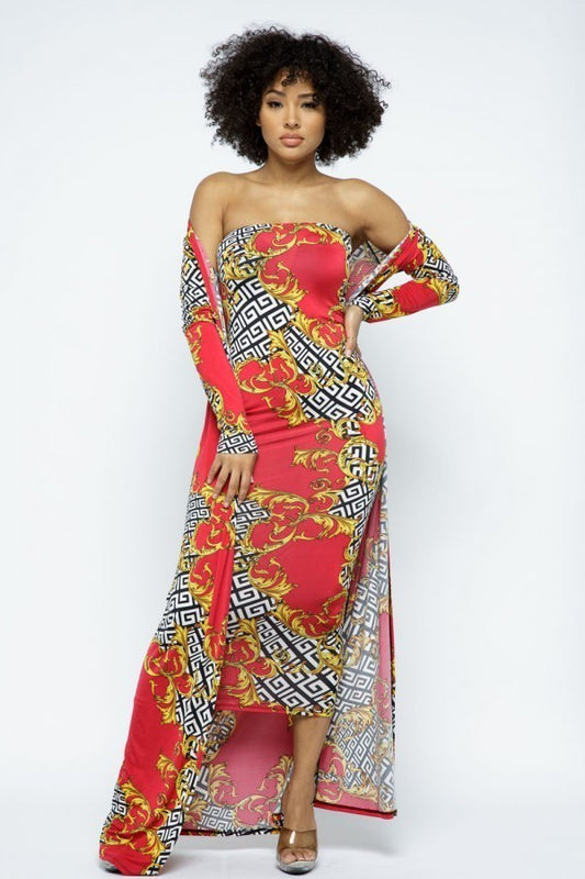 Venechia Print Tube Dress With Cardigan Set - Absolute Fashion 2020
