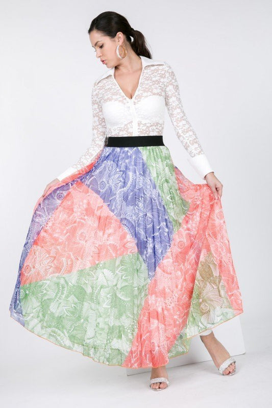 Color Block Pleated Maxi Skirt - Absolute Fashion 2020