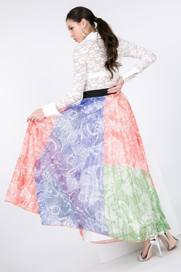 Color Block Pleated Maxi Skirt - Absolute Fashion 2020