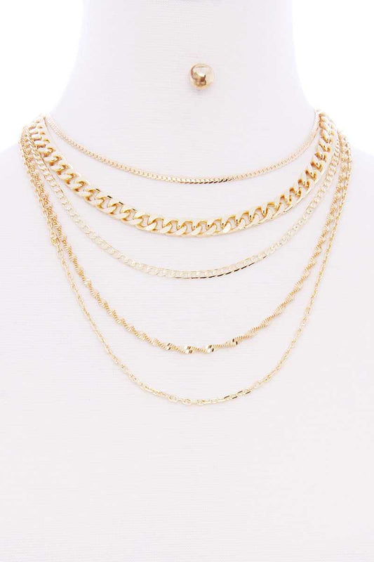 5 Layered Metal Chain Multi Necklace - Absolute Fashion 2020