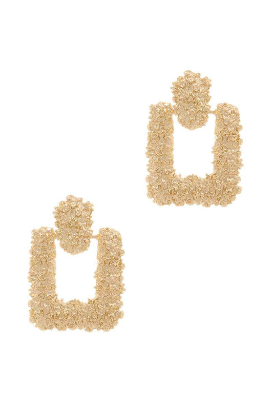 Gold Rectangle Geometric Metal Dangle Statement Drop Earring - Absolute Fashion 2020
