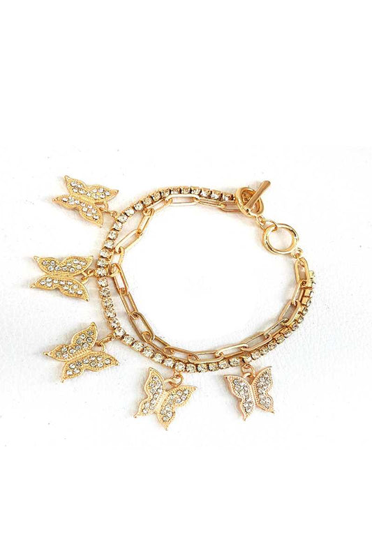 Fashion Trendy Double Layer Rhinestone Butterfly Bracelet - Absolute Fashion 2020