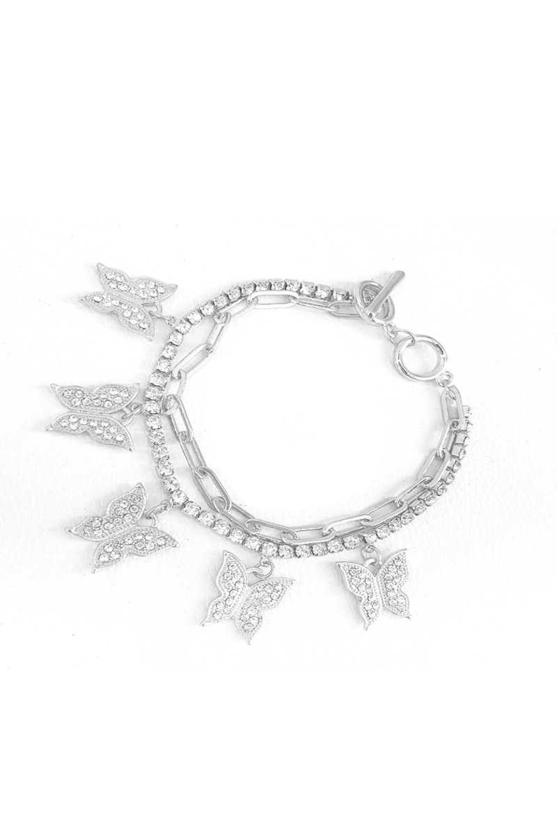 Fashion Trendy Double Layer Rhinestone Butterfly Bracelet - Absolute Fashion 2020