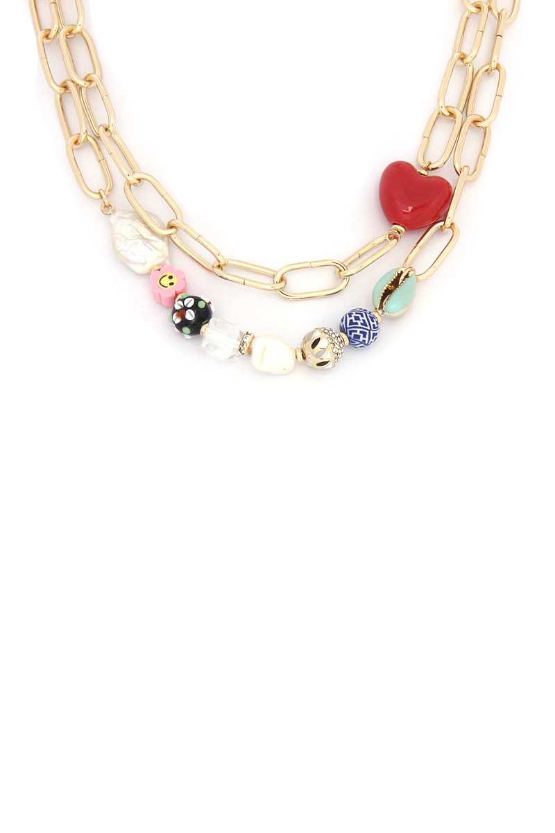 Heart Shape Beaded Oval Link Layer Necklace - Absolute Fashion 2020