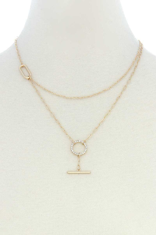 Rhinestone Ring Metal Bar Layer Necklace - Absolute Fashion 2020