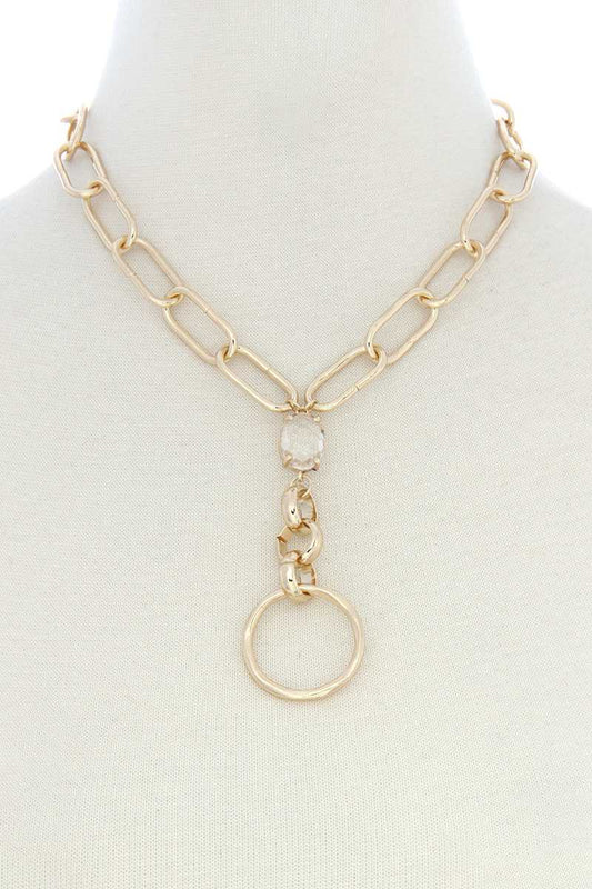 Circle Pendant Oval Link Y Shape Metal Necklace - Absolute Fashion 2020