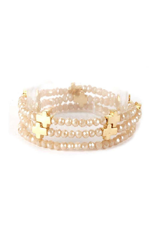 Glass Bead Metal Cross Multi Stretch Bracelet - Absolute Fashion 2020