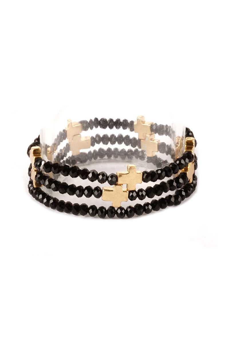 Glass Bead Metal Cross Multi Stretch Bracelet - Absolute Fashion 2020