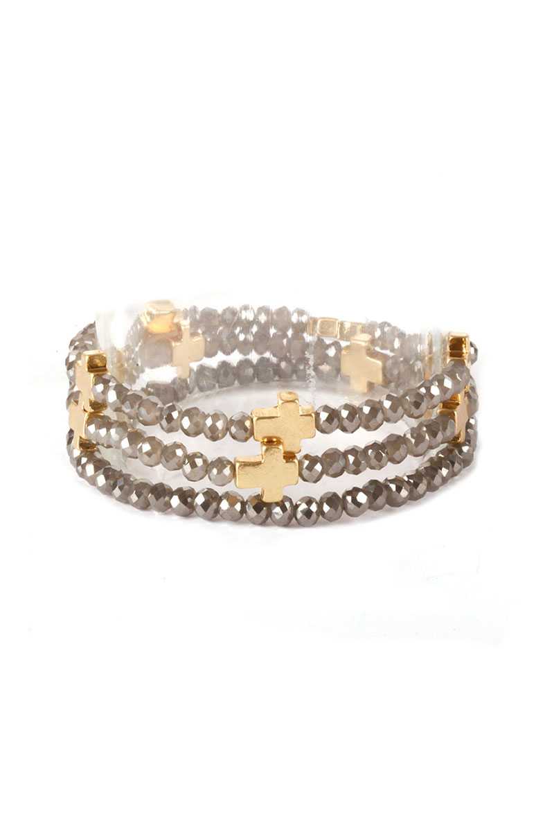 Glass Bead Metal Cross Multi Stretch Bracelet - Absolute Fashion 2020
