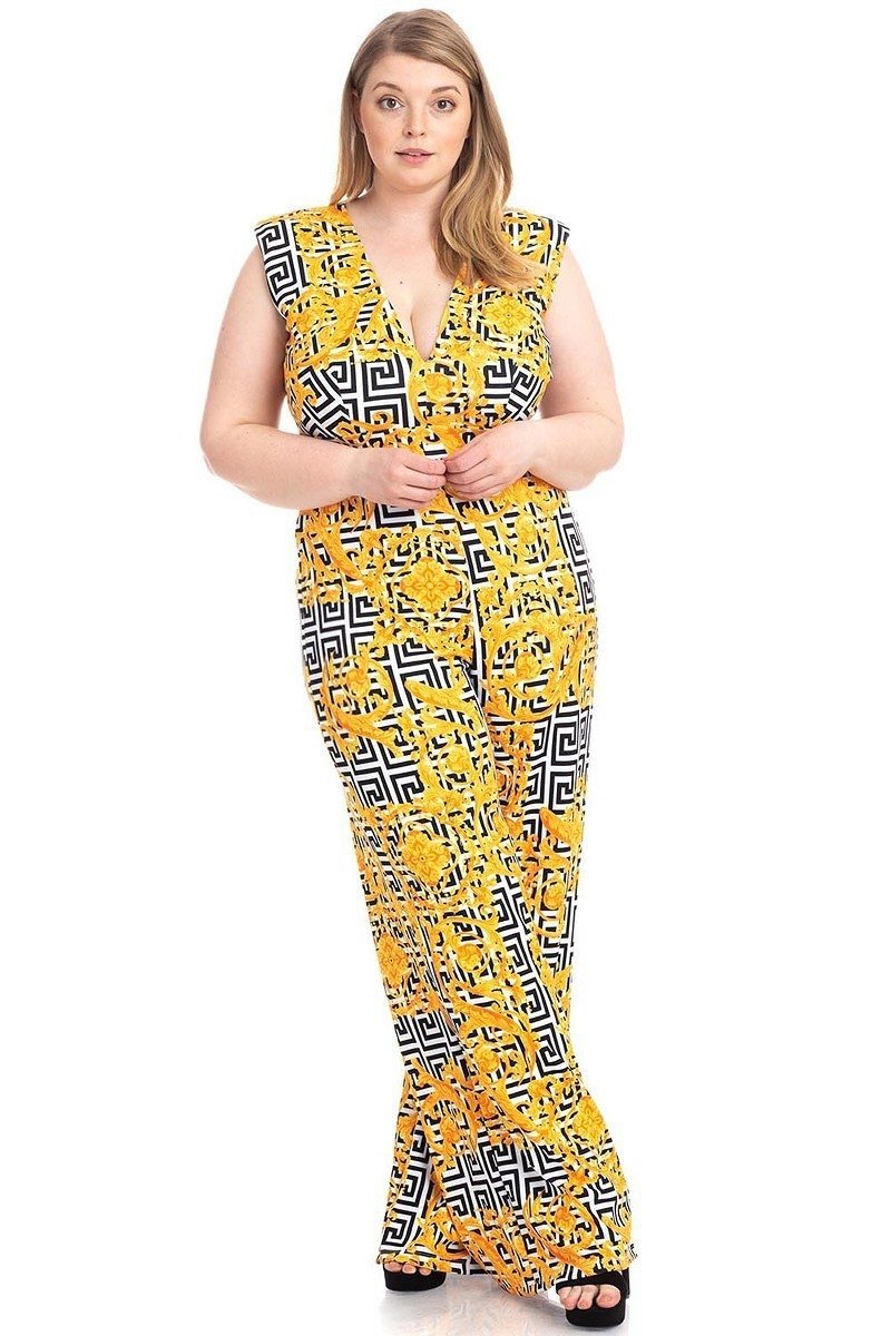 Greek Key Print Formal Jumpsuit - Absolute Fashion 2020