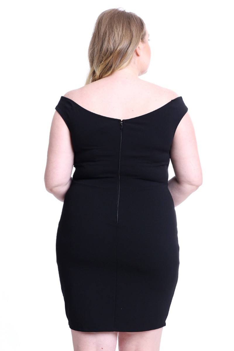 Techno Crepe Off The Shoulder Plus Size Mini Dress - Absolute Fashion 2020