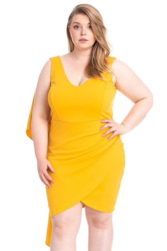 Back Shoulder Cape Plus Size Minid Ress - Absolute Fashion 2020