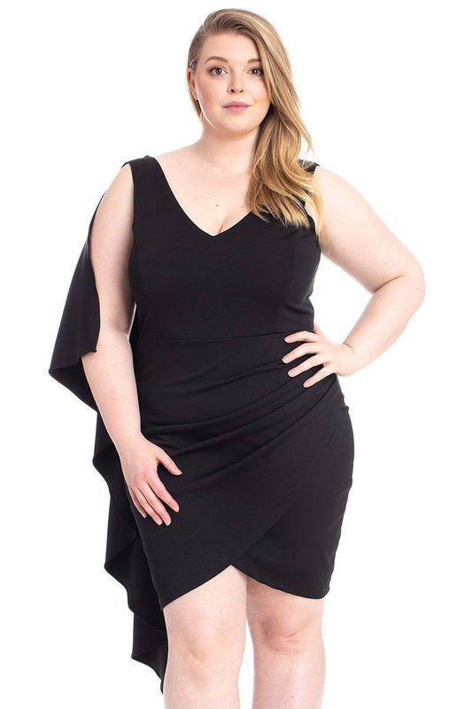Back Shoulder Cape Plus Size Minid Ress - Absolute Fashion 2020