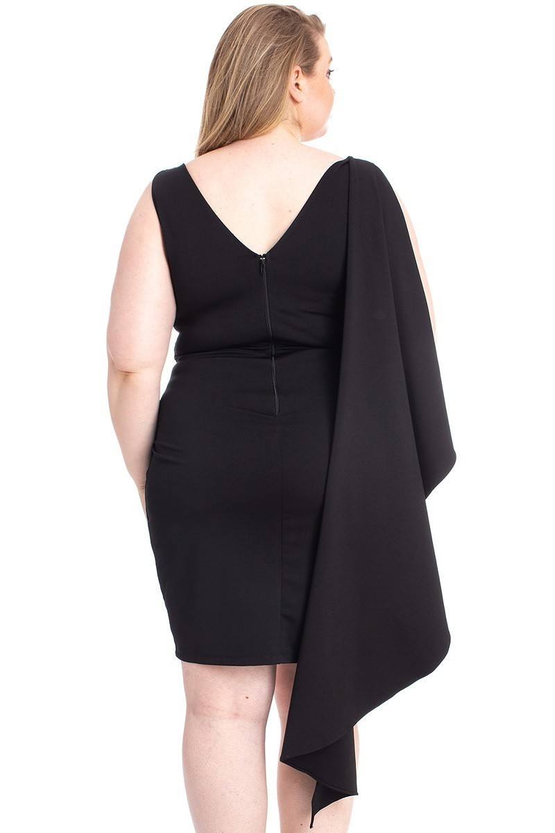 Back Shoulder Cape Plus Size Minid Ress - Absolute Fashion 2020