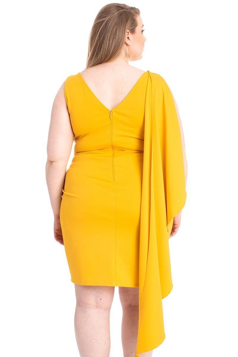 Back Shoulder Cape Plus Size Minid Ress - Absolute Fashion 2020