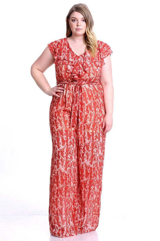 Abstract Print Ruffle Detail Jumpsuit - Absolute Fashion 2020