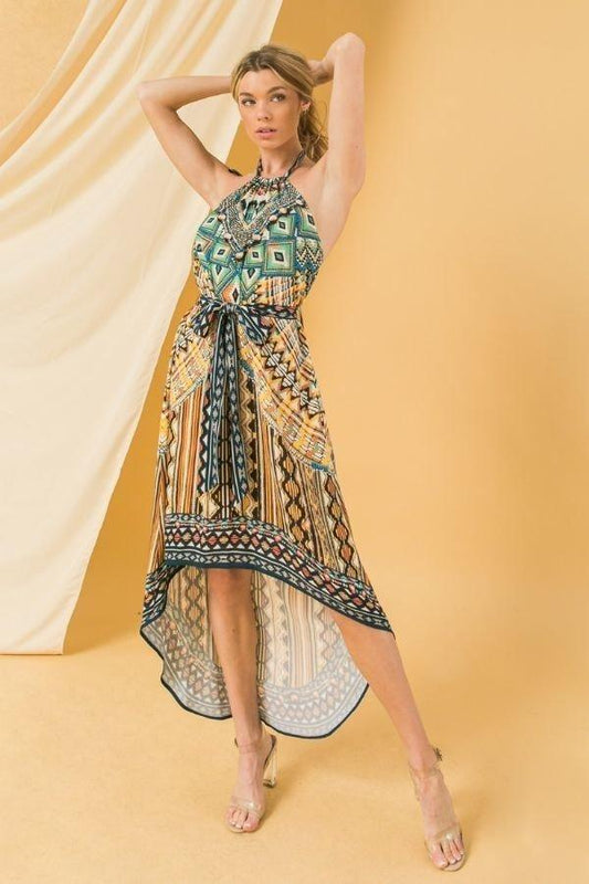 Halter Neck High Low Dress With Mixed Print - Absolute Fashion 2020