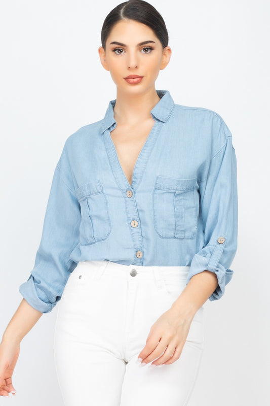 Chest-pocket Long Sleeves Polo Top - Absolute Fashion 2020