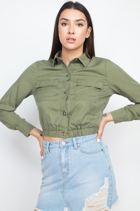 Elasticized Waist Flap Pockets Top - Absolute Fashion 2020