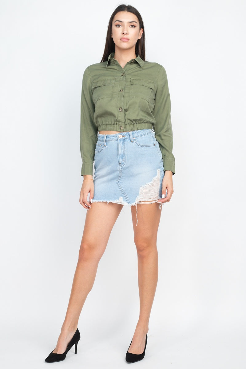 Elasticized Waist Flap Pockets Top - Absolute Fashion 2020