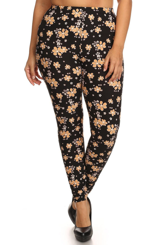 Super Soft Peach Skin Fabric, Floral Graphic Printed Knit Legging With Elastic Waist Detail. High Waist Fit - Absolute Fashion 2020