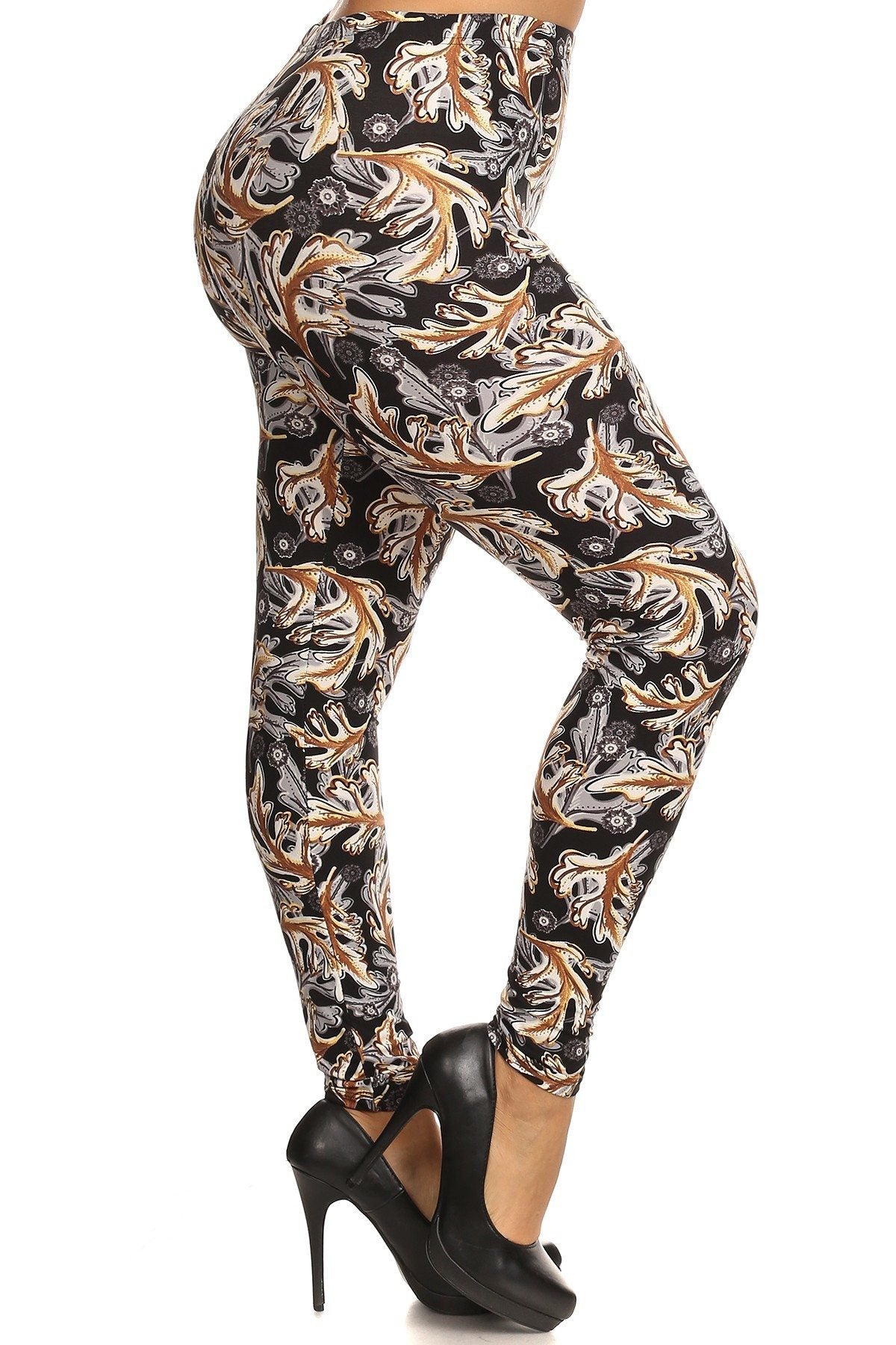 Abstract Leaf Print, Full Length Leggings In A Slim Fitting Style With A Banded High Waist - Absolute Fashion 2020