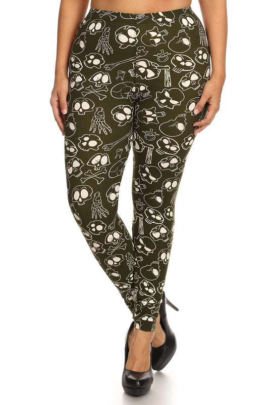 Skulls And Bones Graphic Printed Knit Legging With Elastic Waist Detail. High Waist Fit. - Absolute Fashion 2020