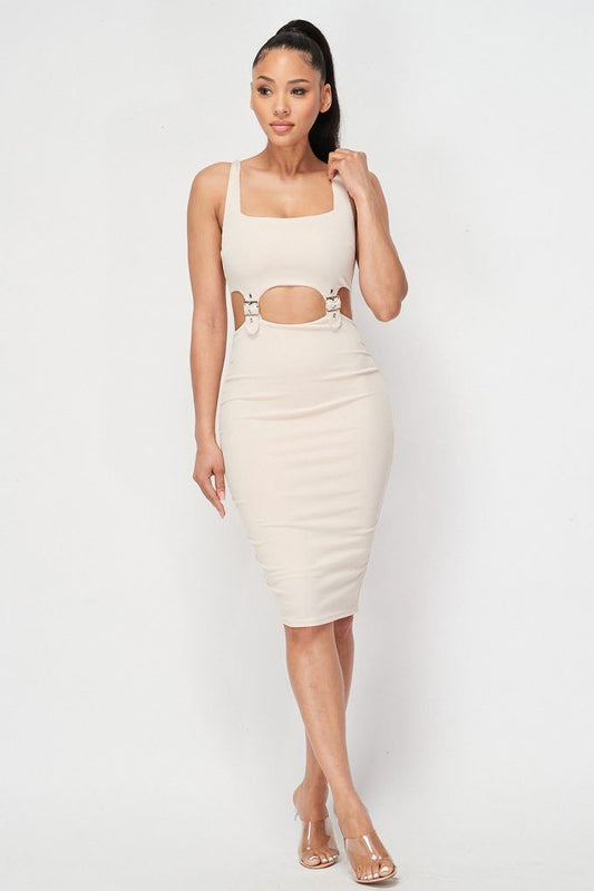 Cut-out Buckle Detail Bodycon Dress - Absolute Fashion 2020